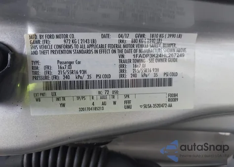 2017 Ford Focus Se z USA, uszkodzony, nr VIN 1FADP3K24HL267249